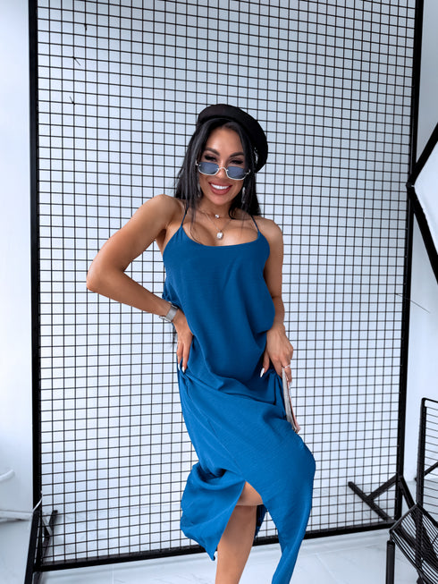 Long dress with crossed straps - dark turquoise